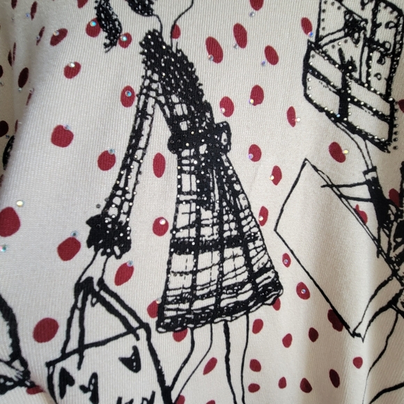 Dj & JuJu Women's Whimsical Graphic Red Dots Sweater Size Medium 3/4 Sleeve - Picture 9 of 11